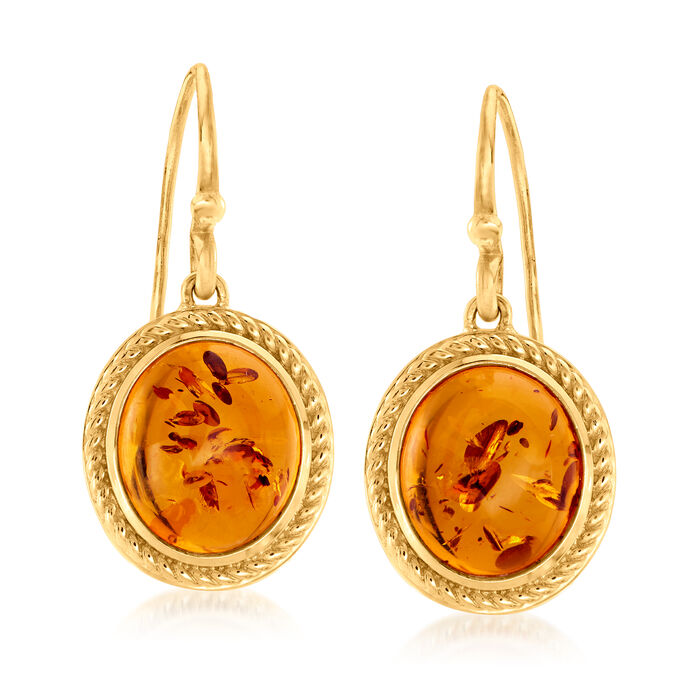 Amber Drop Earrings in 18kt Gold Over Sterling