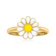 White and Yellow Enamel Daisy Ring in 14kt Yellow Gold
