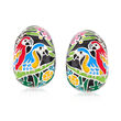 Belle Etoile &quot;Macaw&quot; Multicolored Enamel C-Hoop Earrings with CZ Accents in Sterling Silver