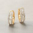 .50 ct. t.w. Baguette and Round Diamond Huggie Hoop Earrings in 14kt Yellow Gold