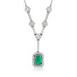 .60 Carat Emerald and .60 ct. t.w. Diamond Y-Necklace in 14kt White Gold
