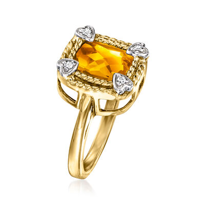 4.00 Carat Citrine Ring with Diamond Accents in 14kt Yellow Gold