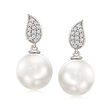 10-11mm Cultured South Sea Pearl and .22 ct. t.w. Diamond Drop Earrings in 18kt White Gold