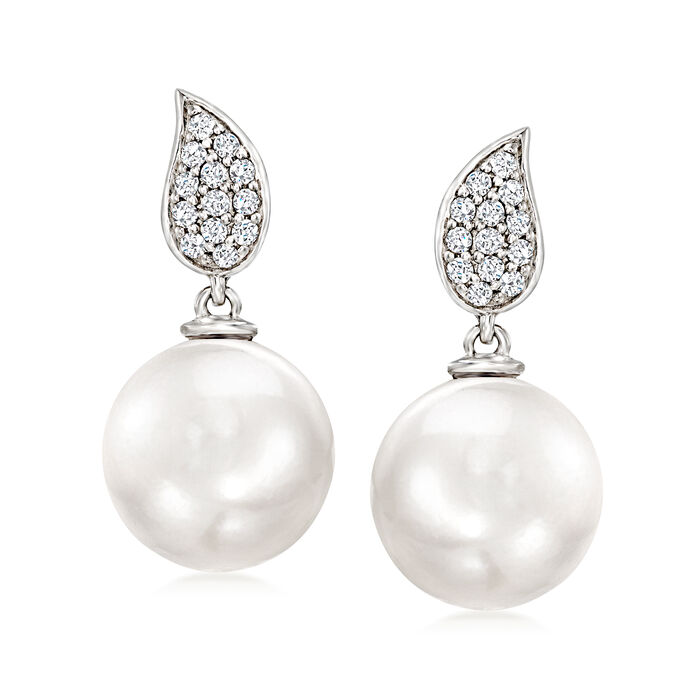 10-11mm Cultured South Sea Pearl and .22 ct. t.w. Diamond Drop Earrings in 18kt White Gold