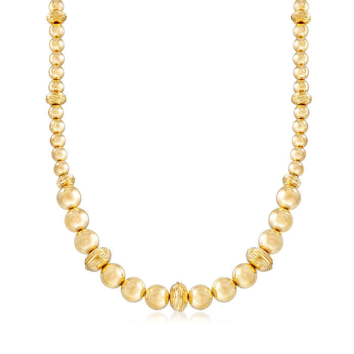 Italian Andiamo Graduated Bead and Textured Rondelle Necklace in 14kt Yellow Gold