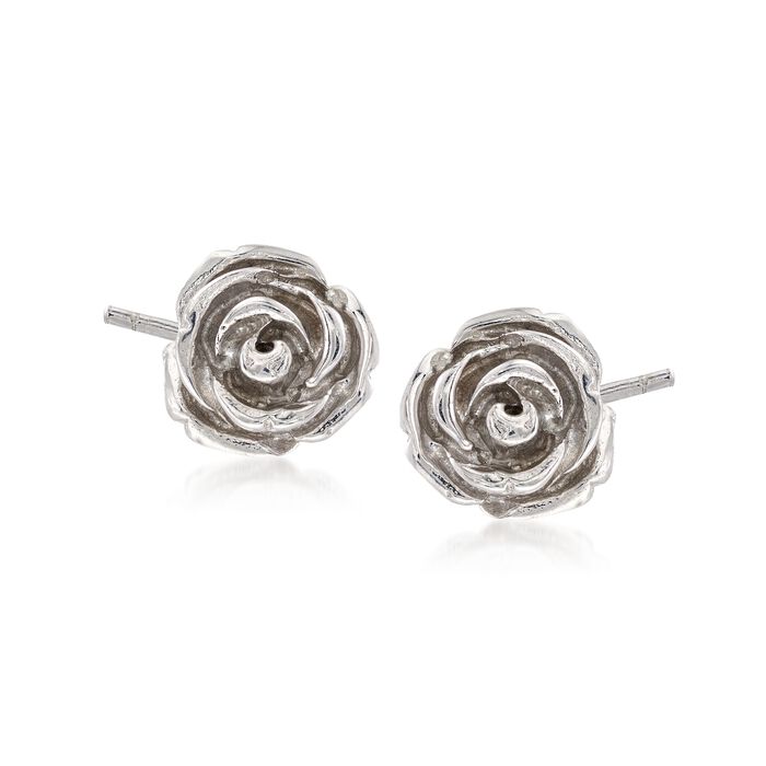Sterling Silver Rose Flower Stud Earrings