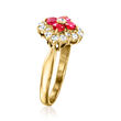 C. 1990 Vintage .50 ct. t.w. Ruby and .40 ct. t.w. Diamond Flower Ring in 18kt Yellow Gold