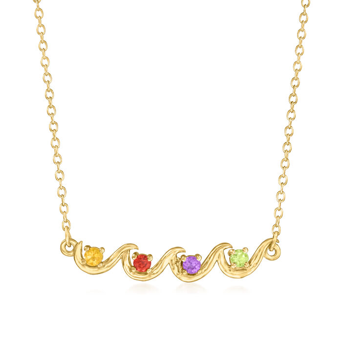 Personalized Wave Necklace in 14kt Gold  3 to 5 Birthstones