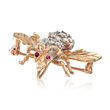 C. 1980 Vintage 1.00 ct. t.w. Diamond Bee Pin Pendant with Ruby Accents in 14kt Yellow Gold