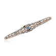 C. 1940 Vintage 10kt White Gold Bar Pin with Synthetic Sapphire Accent