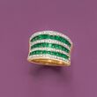 2.10 ct. t.w. Emerald and .35 ct. t.w. Diamond Multi-Row Ring in 18kt Yellow Gold