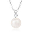 7-8mm Cultured Akoya Pearl Pendant Necklace with Diamond Accent in 14kt White Gold