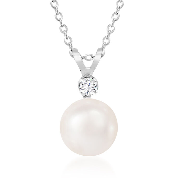 7-8mm Cultured Akoya Pearl Pendant Necklace with Diamond Accent in 14kt White Gold