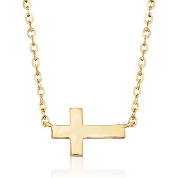 18kt Yellow Gold Sideways Cross Necklace
