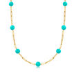 Italian 8mm Turquoise Bead Paper Clip Link Necklace in 18kt Gold Over Sterling