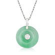 Jade &quot;Blessing&quot; Circle Pendant Necklace in Sterling Silver