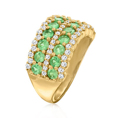 2.80 ct. t.w. Tsavorite Multi-Row Ring with .80 ct. t.w. White Topaz in 14kt Yellow Gold