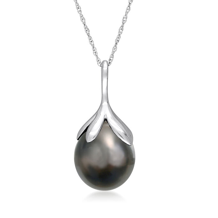 10-11mm Black Cultured Tahitian Pearl Pendant Necklace in 14kt White Gold