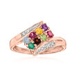 Personalized Bypass Ring with Diamond Accents in 14kt Gold - 2 to 12 Birthstones