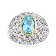 C. 1980 Vintage 2.00 Carat Swiss Blue Topaz and 2.40 ct. t.w. Diamond Dome Ring in 14kt White Gold