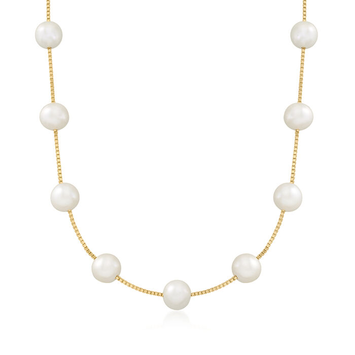8-8.5mm Cultured Pearl Station Necklace in 18kt Gold Over Sterling