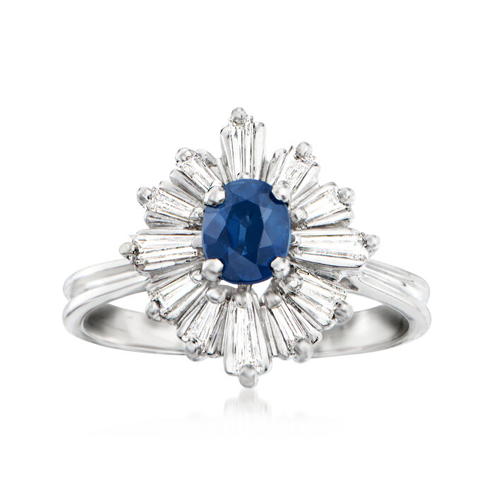 C. 1985 Vintage .80 Carat Sapphire and .60 ct. t.w. Diamond Cocktail Ring in Platinum