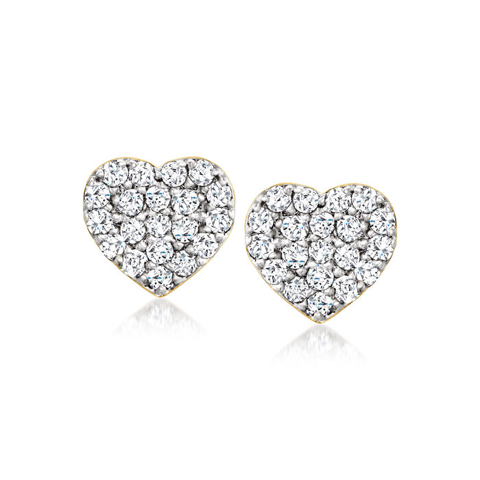 .20 ct. t.w. Pave Diamond Heart Stud Earrings in 14kt Yellow Gold