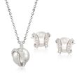 Swarovski Crystal &quot;Nude&quot; 8-10mm Simulated Pearl and Crystal Jewelry Set: Earrings and Necklace in Silvertone