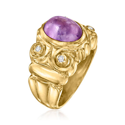 C. 1980 Vintage 2.50 Carat Amethyst Ring with .10 ct. t.w. Diamonds in 14kt Yellow Gold