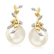 12-12.5mm Cultured South Sea Pearl Earrings with Diamond Accents in 14kt Yellow Gold