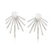7-7.5mm Cultured Pearl and .10 ct. t.w. Diamond Spike Front-Back Earrings in Sterling Silver