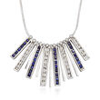 C. 1990 Vintage 1.00 ct. t.w. Sapphire and .60 ct. t.w. Diamond Bar Drop Necklace in Sterling Silver and Platinum