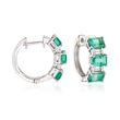 3.30 ct. t.w. Emerald and .15 ct. t.w. Diamond Hoop Earrings in 14kt White Gold