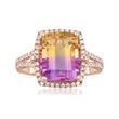 5.75 Carat Cushion-Cut Ametrine and .41 ct. t.w. Diamond Ring in 14kt Rose Gold