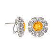 C. 1990 Vintage 6.00 ct. t.w. Citrine and .25 ct. t.w. Diamond Flower Earrings in 14kt White Gold