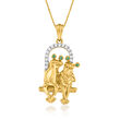 .30 ct. t.w. White Topaz and .10 ct. t.w. Emerald Frogs on Swing Pendant Necklace in 18kt Gold Over Sterling