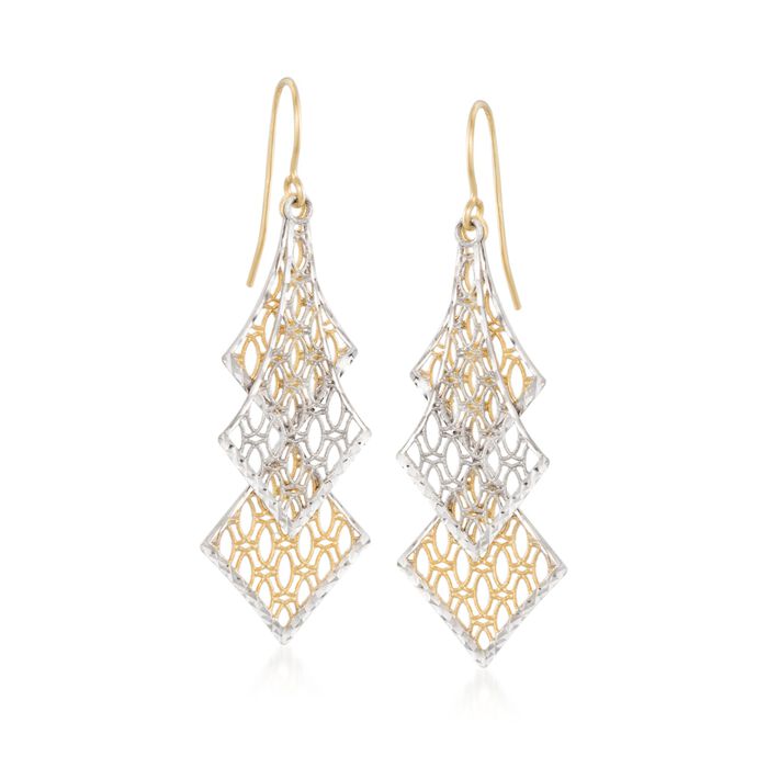 14kt Two-Tone Gold Layered Lace Drop Earrings