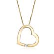 14kt Yellow Gold Open-Space Heart Necklace with Diamond Accent