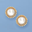 8-8.5mm Cultured Pearl Earrings with Beaded Frames in 14kt Gold