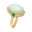 Opal, .88 ct. t.w. Diamond and .30 ct. t.w. Emerald Ring in 14kt Yellow Gold