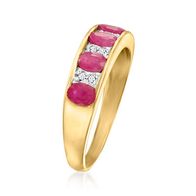 1.00 ct. t.w. Ruby Ring with Diamond Accents in 14kt Yellow Gold