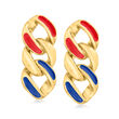 Italian Red and Blue Enamel Curb-Link Drop Earrings in 18kt Gold Over Sterling
