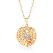 14kt Tri-Colored Gold Sand Dollar and Starfish Pendant Necklace 