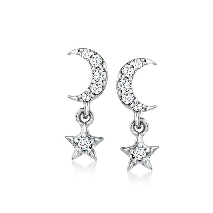.10 ct. t.w. Diamond Moon and Star Drop Earrings in Sterling Silver