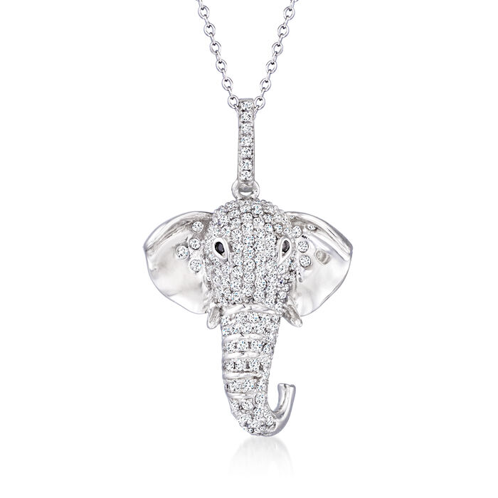 1.62 ct. t.w. Black and White CZ Elephant Pendant Necklace in Sterling Silver