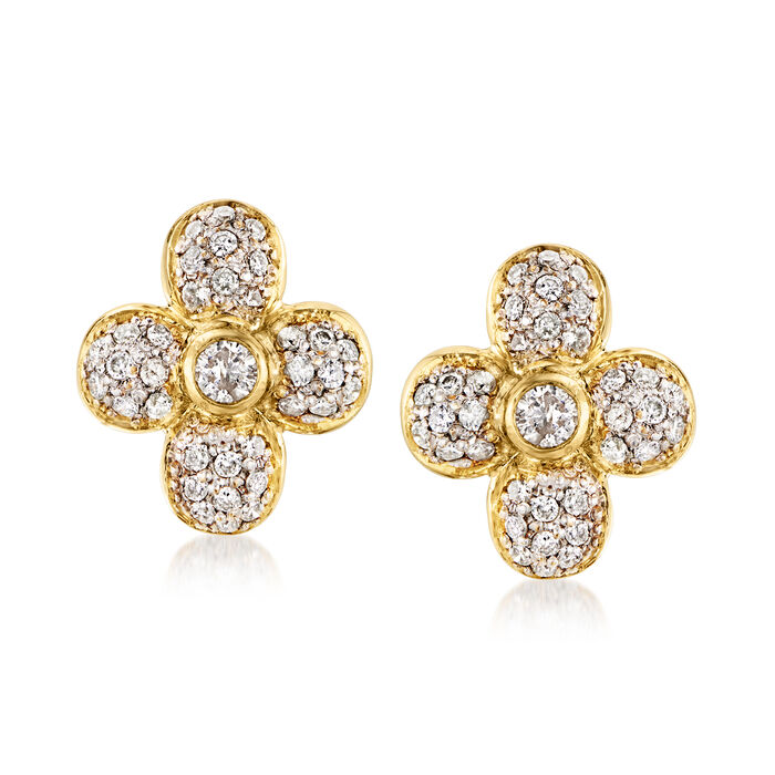 C. 1990 Vintage 1.00 ct. t.w. Diamond Flower Earrings in 14kt Yellow Gold