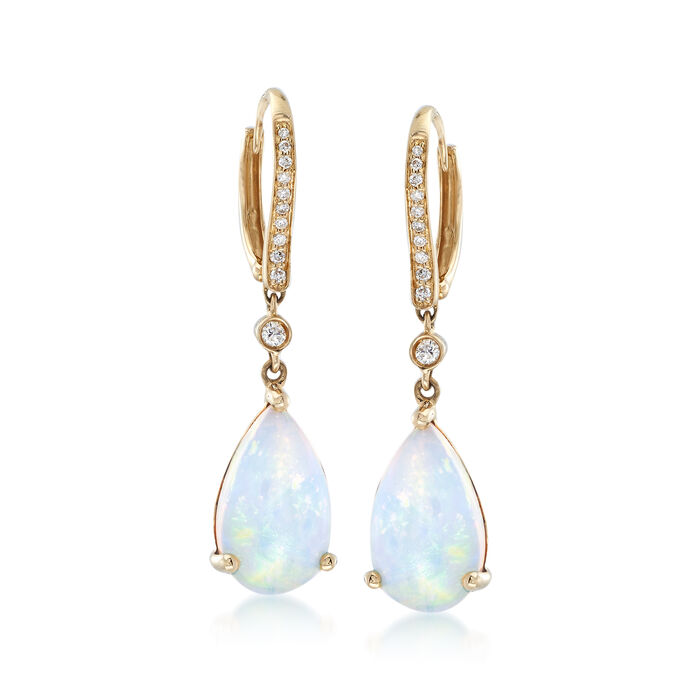 Ethiopian Opal and .18 ct. t.w. Diamond Drop Earrings in 14kt Yellow Gold