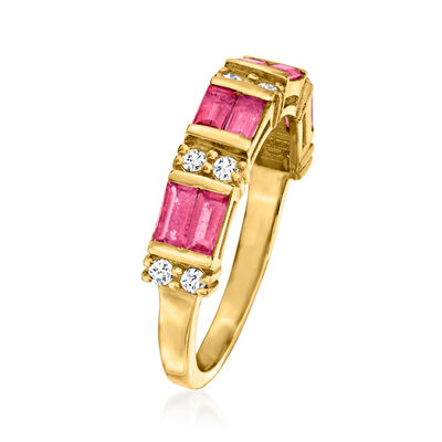 1.10 ct. t.w. Ruby and .20 ct. t.w. Diamond Ring in 14kt Yellow Gold
