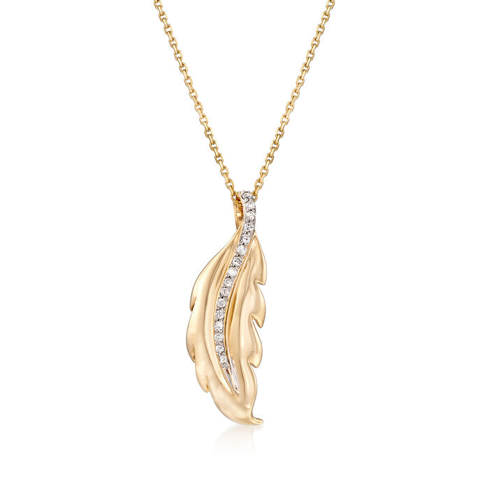 .11 ct. t.w. Diamond Feather Pendant Necklace in 14kt Yellow Gold