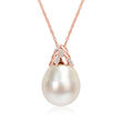 14-14.5mm Cultured South Sea Pearl Leaf Pendant Necklace with Diamond Accents in 14kt Rose Gold